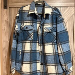 Staccato Blue and Cream Plaid Shirt Jacket